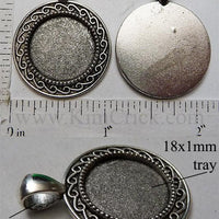 18mm Circle Pendant Tray Repeat Curl Dot Border Antiqued Silver (Optional Insert)