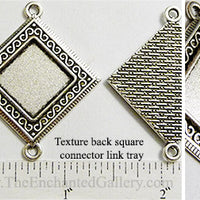 15x15x1mm Diamond Square Textured with Two Connector Loops Antiqued Silvertone