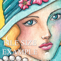 Digital File - Elegant Woman In Hat Vintage Lady Watercolor Artwork Color Painting Clip Art Download