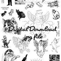 Digital File - Collage Sheet Cat Animal Kitten Theme Printable Digi Stamp Set #Cats-M05