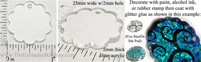 Laser Cut Acrylic Clear 25mm Circle Charm Scallop Edge with Hole 5 Pack