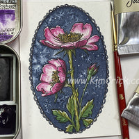 Original Art - Watercolor Painting Wild Roses Lace Oval ACEO ATC (2.5"x3.5" Trading Card Size, Not a Print)