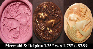 Flexible Push Mold Mermaid with Dolphin Friend Cameo