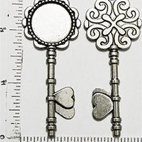 20mm Circle Pendant Tray Ornate Heart Key Antiqued Silver (Select Optional Insert)