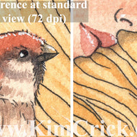 Clip art adult coloring book clip art bird sparrow Rapunzel art watercolor painting
