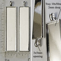 10x50x2mm Long Rectangle Pendant Tray Shiny Silvertone