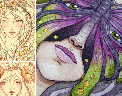 Watercolor paintings and drawing sketches by Kimberly Crick original art, prints, digi stamps