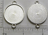 25mm Circle Pendant Tray Textured with Two Loops Shiny Silver (Select Optional Insert)