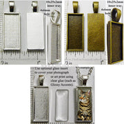 10x25mm Small Rectangle Pendant Tray with glass for picture inserts polymer clay molds