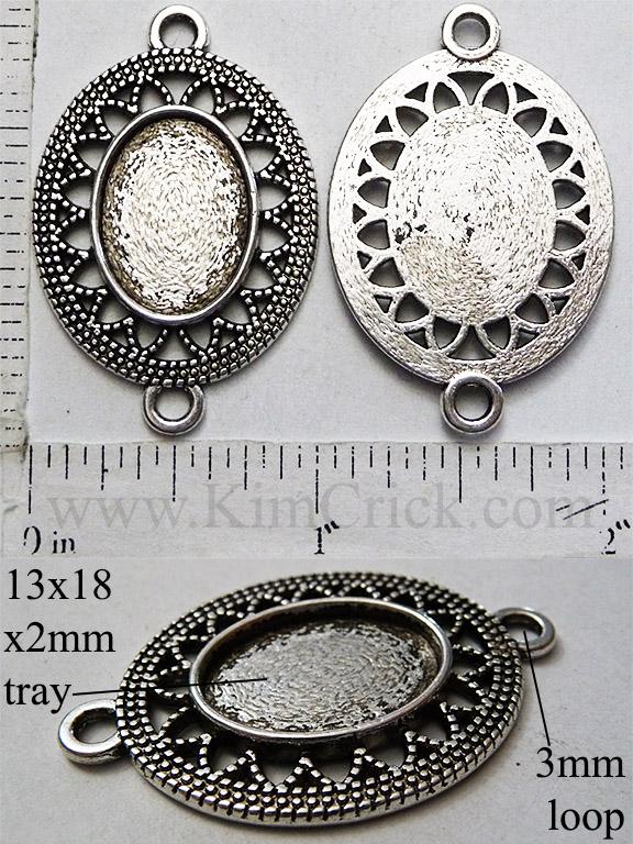 13mm x 18mm x 2mm Oval Pendant Tray Filigree Vintage Lace