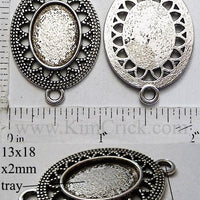13mm x 18mm Oval Pendant Tray Filigree Vintage Lace Connector Link Antiqued Silver (Optional Insert)