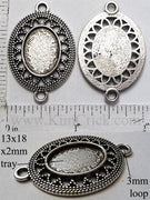 13mm x 18mm Oval Pendant Tray Filigree Vintage Lace Connector Link Antiqued Silver (Optional Insert)