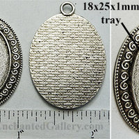 18x25mm Oval Pendant Tray Greek Repeating Spiral Border Textured Back Antiqued Silver (Select Amount or Optional Insert)