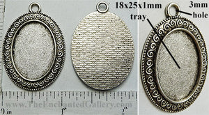 18x25mm Oval Pendant Tray Greek Repeating Spiral Border Textured Back Antiqued Silver (Select Amount or Optional Insert)
