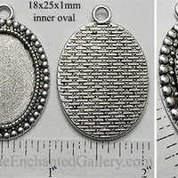 18x25mm Oval Pendant Tray Studded Border Antiqued Silver (Select Amount or Optional Insert)