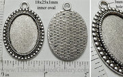18x25mm Oval Pendant Tray Studded Border Antiqued Silver (Select Amount or Optional Insert)