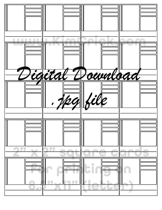 Digital File - Complex Swatch Card Printable (20 tiled 2" cards for 8.5"x11" paper). Great for Marker and Pencil Techniques. Instant Download
