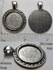 20mm Circle Pendant Tray Solid Ring Deco Plate Edge Brick Back Antiqued Silver (Optional Insert)