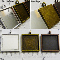 20x20x2mm Square Smooth Back Pendant Tray (Select a Color)