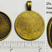 25mm Circle Pendant Tray Smooth Thin Style Bronzetone (Select Optional Insert)