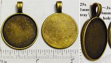 25mm Circle Pendant Tray Smooth Thin Style Bronzetone (Select Optional Insert)