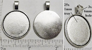 25mm Circle Pendant Tray Smooth Thin Style Antiqued Silvertone (Select Optional Insert)