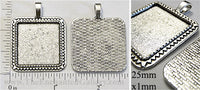 25mm Square Triangle Border Textured Bezel Pendant Tray Antiqued Silvertone 