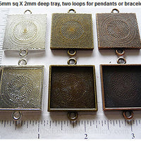 25mm x 25mm x 2mm Square Two-Loop Textured Blank Pendant Tray  (Select Color or Optional Insert)