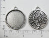 25mm x 25mm x 1mm Circle Pendant Tray Dotted Frame Reversible with Tree Art Back Silvertone (Select Optional Insert)