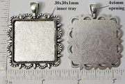 30mm Square Roped Scallop and Points Border Pendant Tray Antiqued Silvertone
