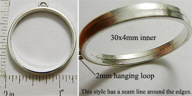 Open Back Thin Ring Frame 30mm x 4mm Seamed Silvertone