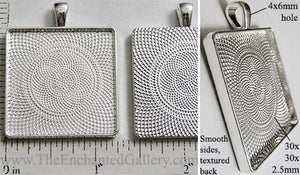 30mm Square Textured Pendant Tray Shiny Silver