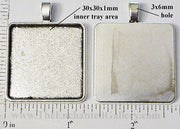 30mm Square Plain Smooth Style Pendant Tray Antiqued Silvertone
