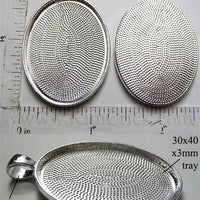 30mm x 40mm x 3mm Oval Pendant Tray Textured with Bail Silver (Select Optional Insert)