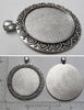 35mm x 1mm Circle Regal Heart Leaf Border Pattern Pendant Tray with 5x6mm Bail Smooth Back Antiqued Silver