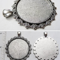 35mm x 1mm Circle Floret Border Pendant Tray With 4x6mm Bail Hanger Antiqued Silver Finish