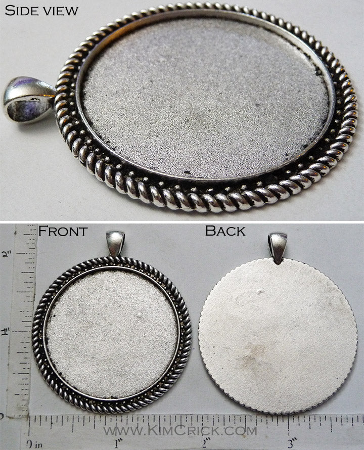 40mm x 1mm Rope Dot Line Border Pendant Tray Smooth Back with 4x6mm Bail