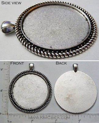 40mm x 1mm Rope Dot Line Border Pendant Tray Smooth Back with 4x6mm Bail