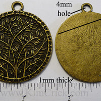 42mm Large Circle Branches and Leaves Motif Pendant Charm Bronzetone