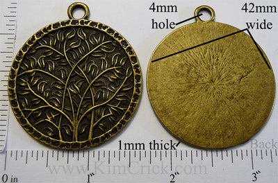 42mm Large Circle Branches and Leaves Motif Pendant Charm Bronzetone
