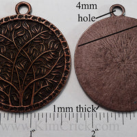 42mm Large Circle Branches and Leaves Motif Pendant Charm Antiqued Coppertone