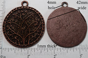 42mm Large Circle Branches and Leaves Motif Pendant Charm Antiqued Coppertone