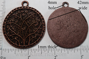 42mm Large Circle Branches and Leaves Motif Pendant Charm Antiqued Coppertone