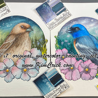 Original Art - Lazuli Bunting Male Female Pair Bird Art - Two Watercolor Paintings Set (Isaro, A Gallo, 5x7, Not a Print)