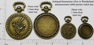 Alice in Wonderland Rabbit Art Bronzetone Pocket Watch (Select A Size)