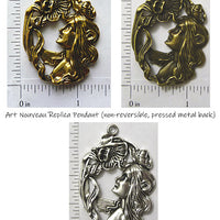 Art Nouveau Lady with Flower Antique Replica Pendant Jewelry Finding