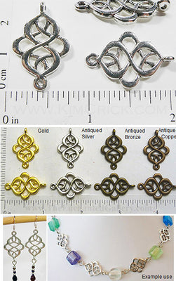 Art Nouveau Connector Knot Charm Metal Bead 10 Piece Pack (Select a Color)