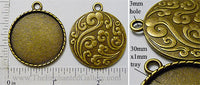 30mm Circle Pendant Tray Wind Water Orient Back Bronze (Select Amount or Optional Insert)