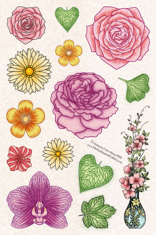 Unmounted Rubber Stamp Set Flower Collage #Bouq-M02