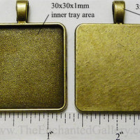 30mm Square Plain Smooth Style Pendant Tray Bronzetone